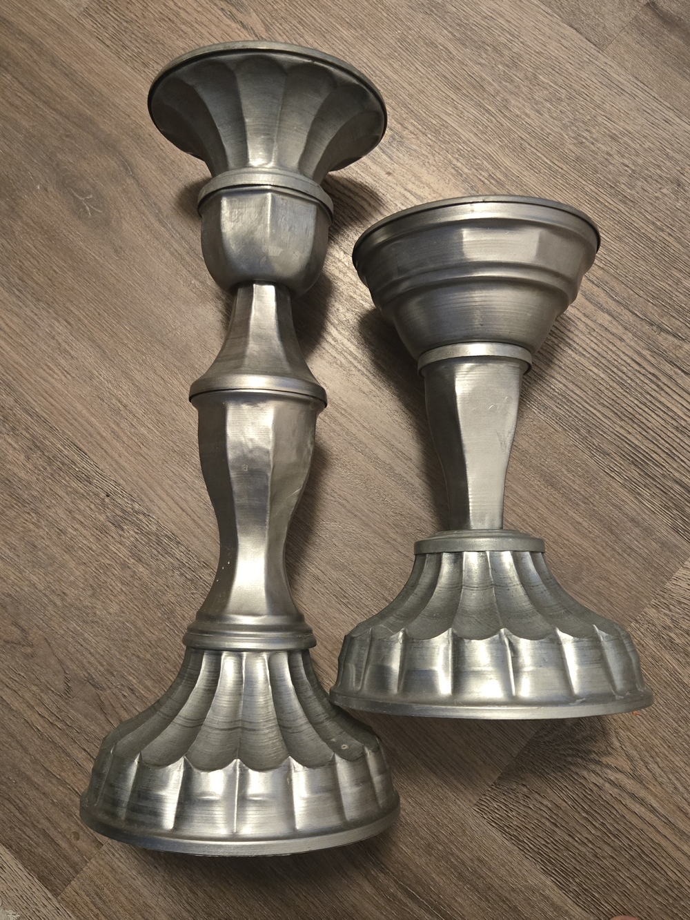 Pottery Barn Silver Fluted Metal Candlestick Pair